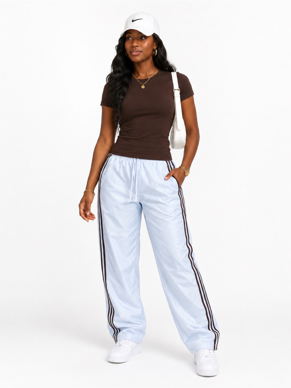 Women's Light Blue Track Joggers with Contrast Side Stripes